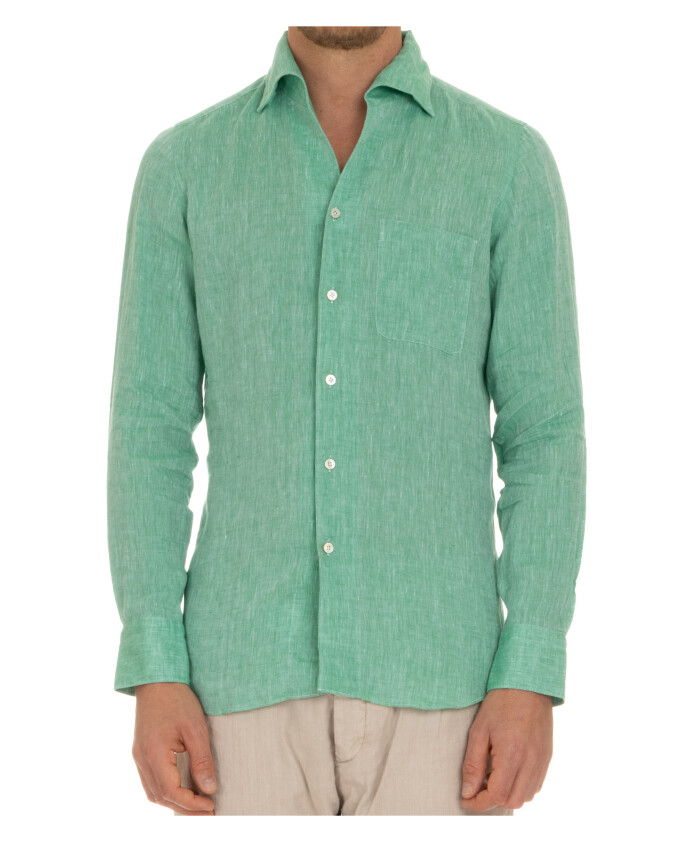 chemise-en-lin-vert-fait-main