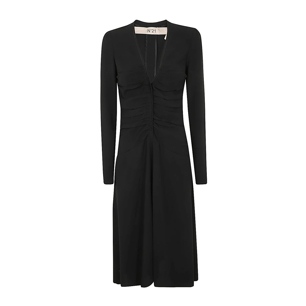 N21 Zwarte Midi Jurk Elegante Stijl Black Dames