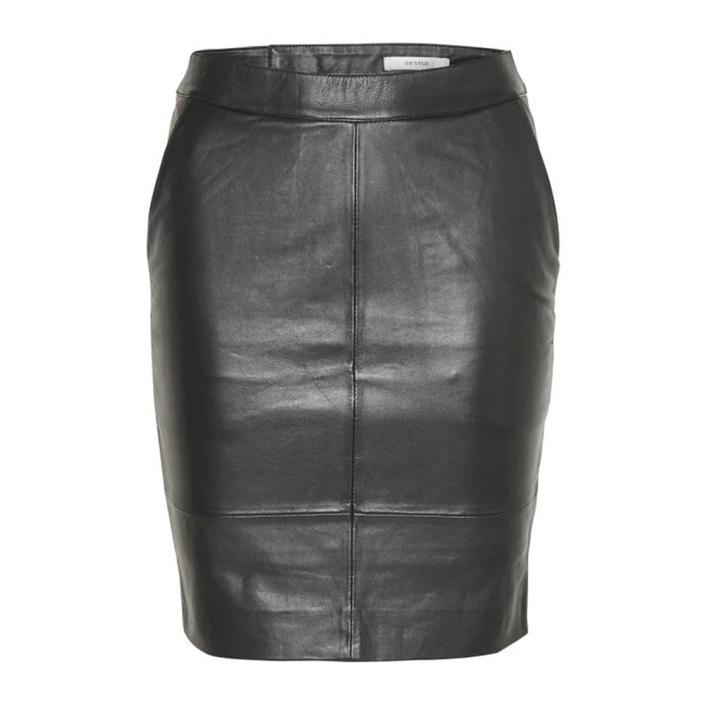 Gestuz Women's Black Leather Mini Skirt - Leather Skirts - 2XL - Skirts