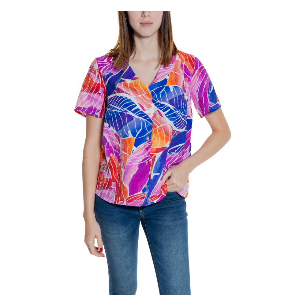 Vila Korte Mouw V-hals Blouse Multicolor Dames