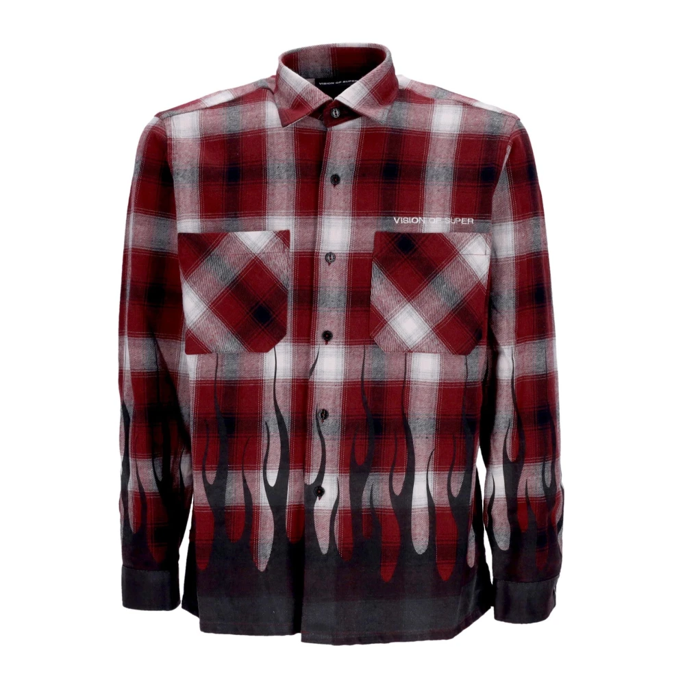 Vision Of Super Men's Multicolor Casual Shirts, S, Flames Long Sleeve Shirt Grape Wine