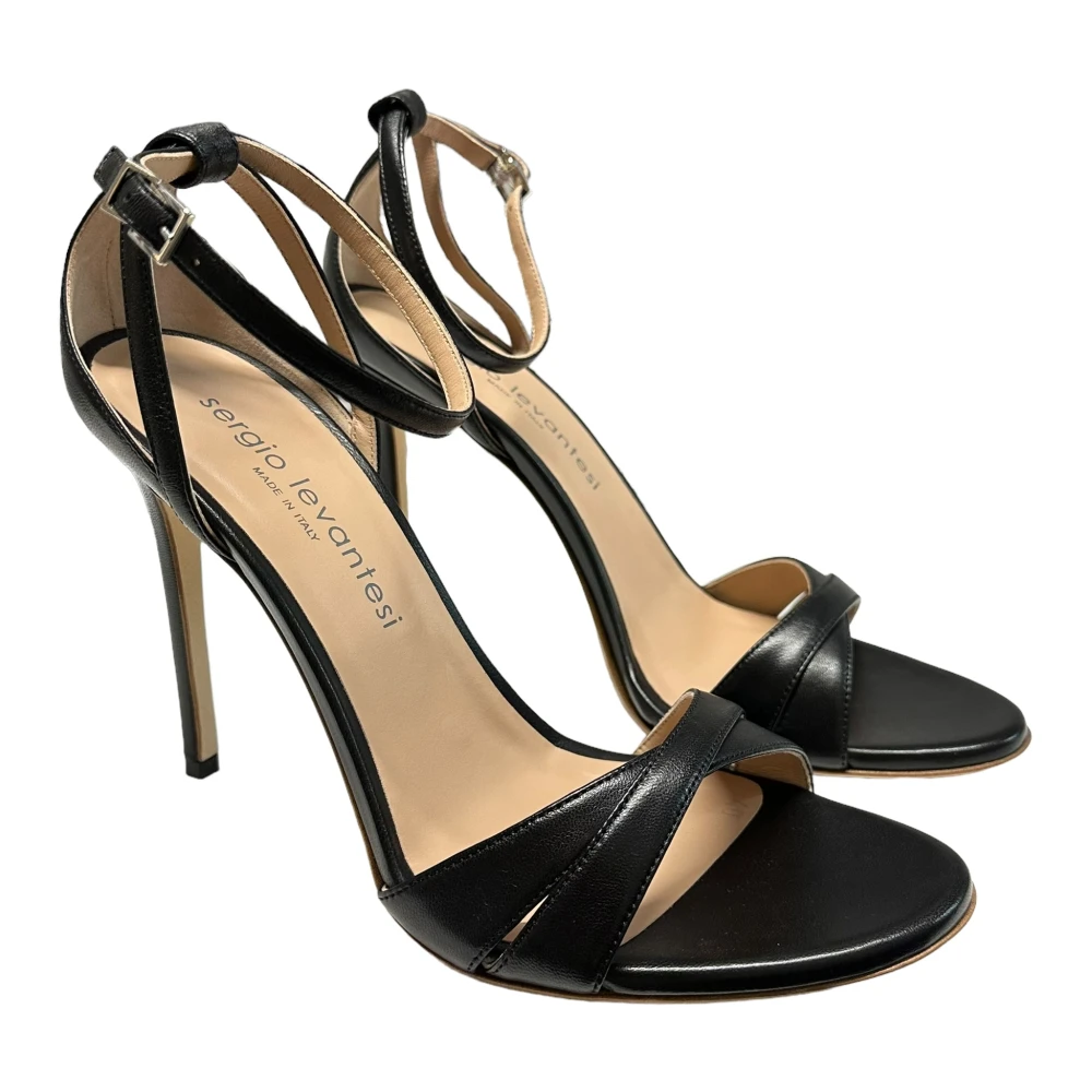 Sergio Levantesi Enkelband Leren Sandalen 11cm Hak Black Dames