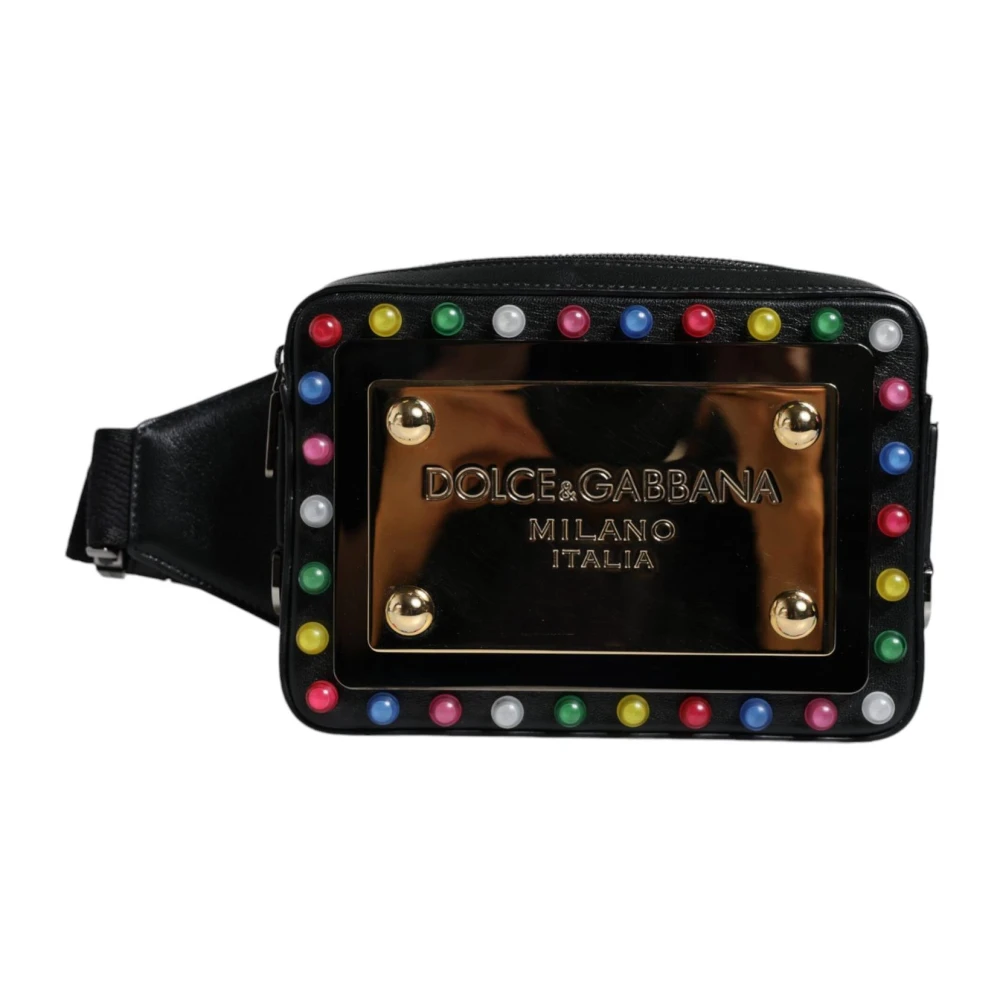 Dolce & Gabbana Zwarte Leren LED Fanny Pack Tas Black Dames