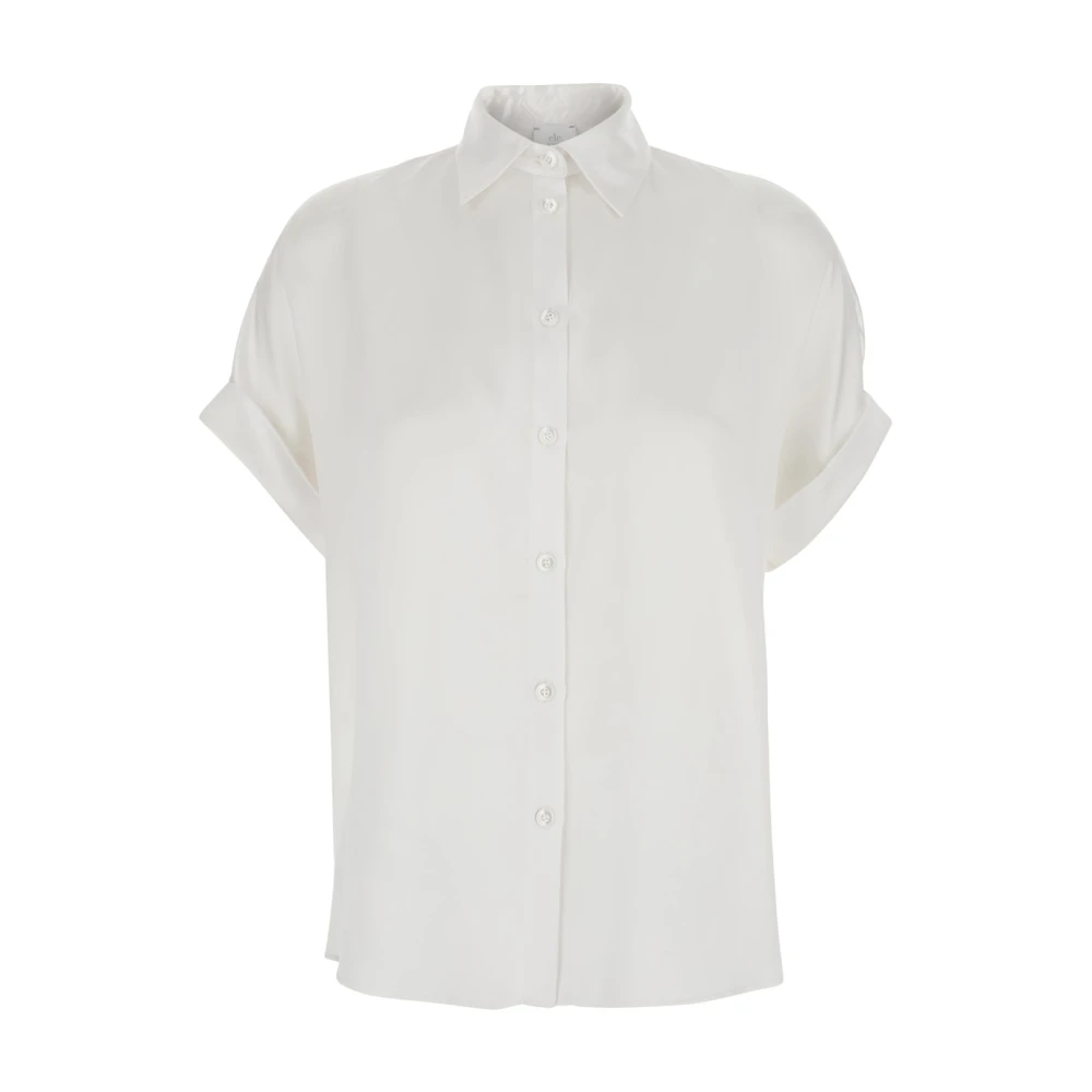 Eleventy Women's White Shirt With Classic Collar And Turn-Up Short Sleeves - Shirts - L - Blouses & Shirts