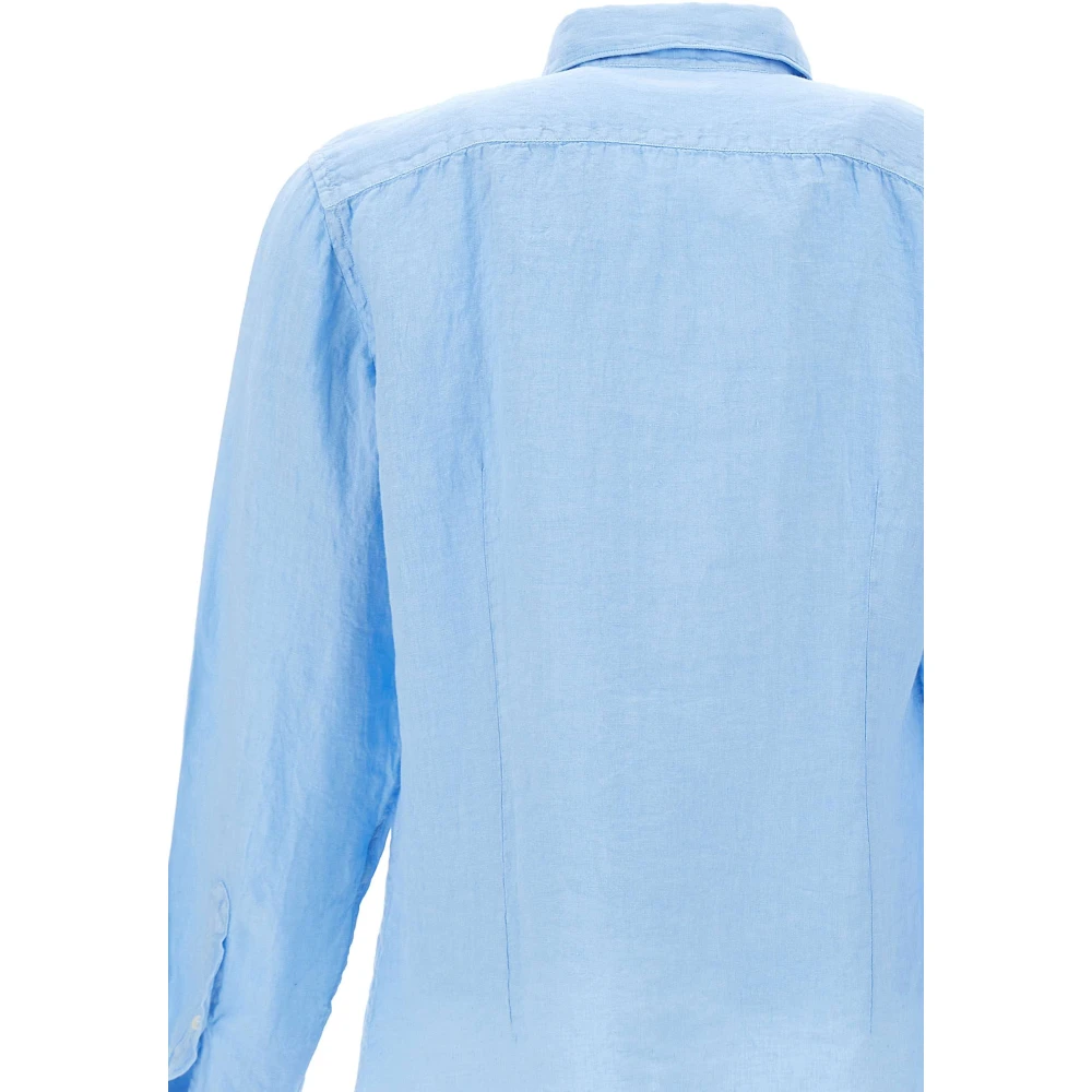 Fay Blauw Linnen Overhemd Klassieke Kraag Blue Heren
