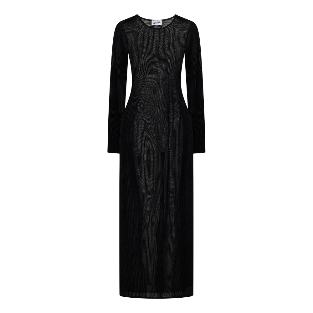 Jean Paul Gaultier Zwart Ronde Hals Fluweel Streep Strakke Pasvorm Black Dames