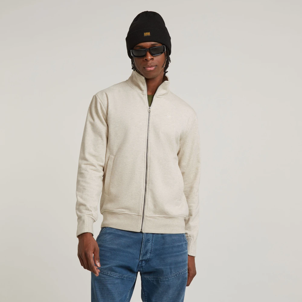 G-Star Sweater met ritssluiting en ribmouwen White Heren