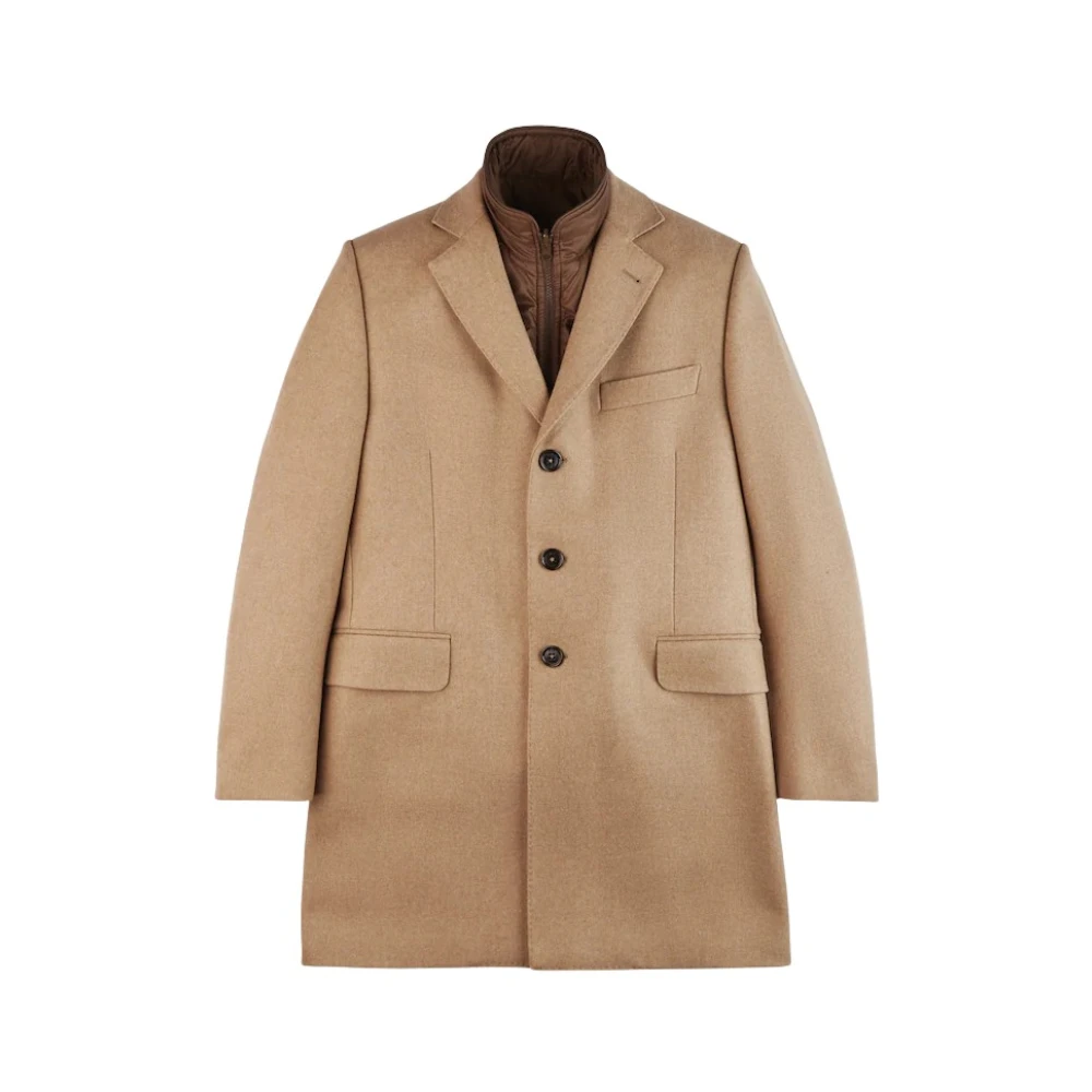 Fay Beige Single-Breasted Coats, Male, Xl, Coat With Vest