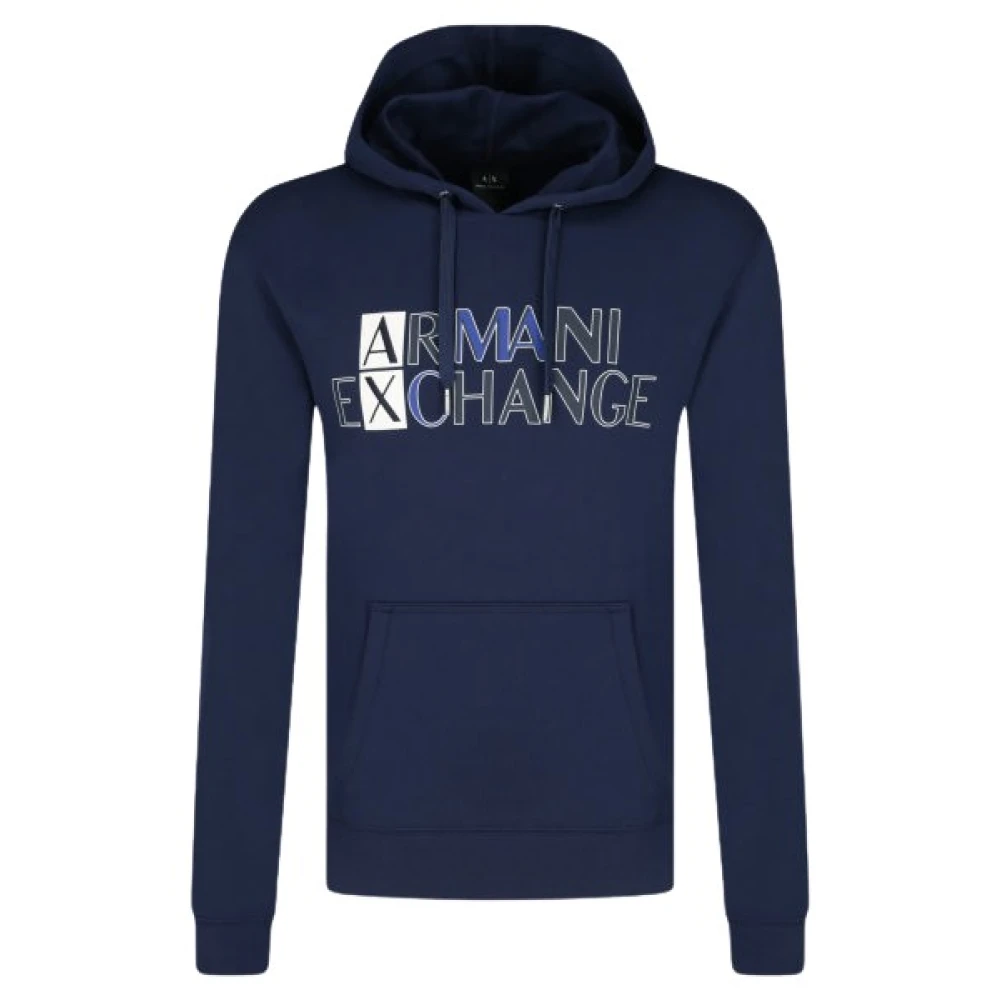 Armani Exchange Men's Blue Hooded Cotton Sweater