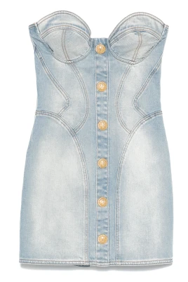 Klarblå Denim Sweetheart Klänning