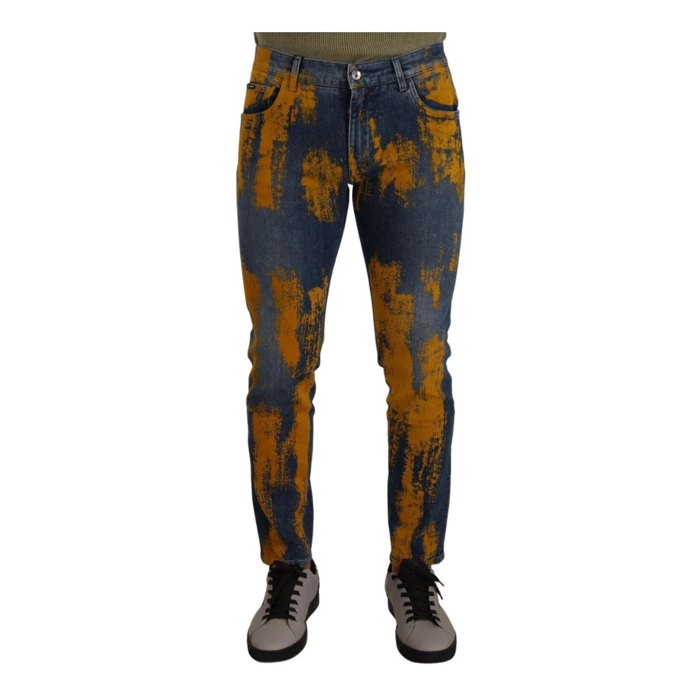 Dolce & Gabbana Men's Multicolor Blue Yellow Dye Cotton Skinny Denim Jeans - Skinny Fit Jeans - Xl- Jeans