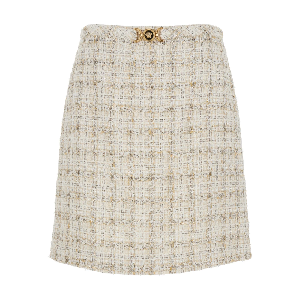 Versace Women's Beige Short Skirts, L, Tweed Skirt With Medusa Head