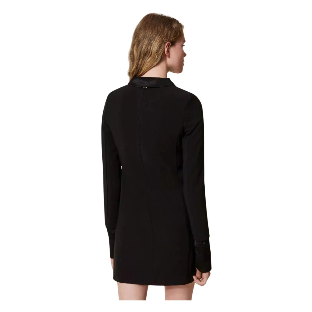 Twinset Zwarte Crêpe Jurk V-Hals Lange Mouw Black Dames