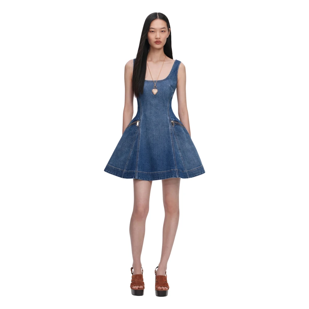Self Portrait Women's Blue Short Dresses, 2XS, Floral-Appliqué Mini Dress