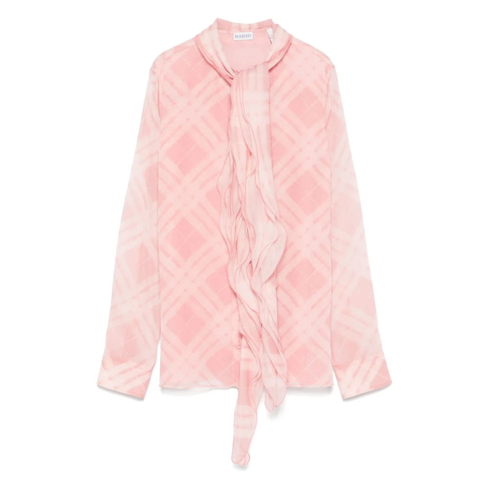 Burberry Roze Zijden Check Neck Blouse Pink Dames
