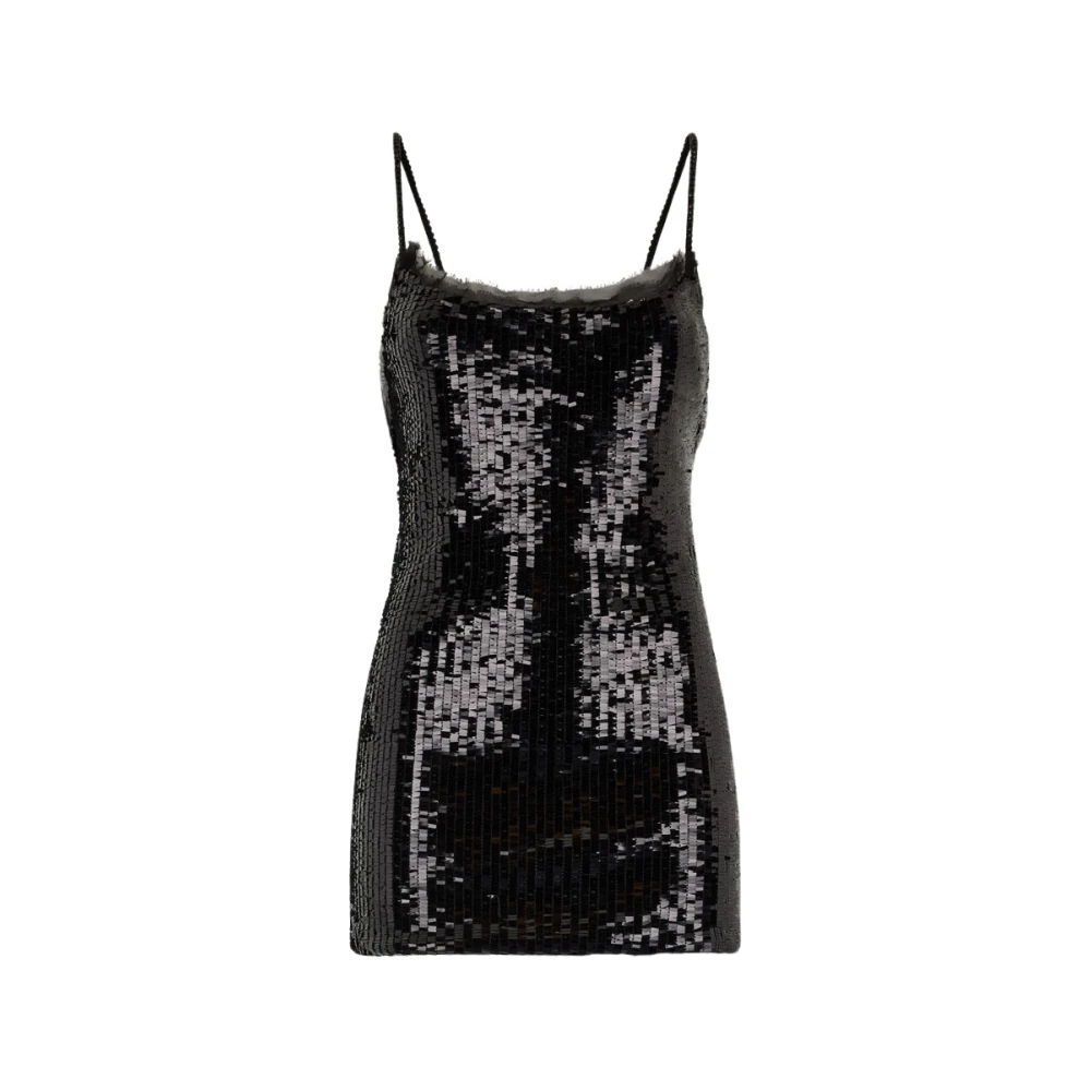 Roberto Cavalli Glinsterende Rugloze Minijurk met Doorschijnende Ruches Black Dames