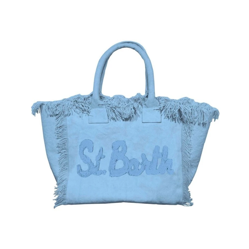 Saint Barth Blauwe Canvas Handtas Vanity Patch Blue Dames