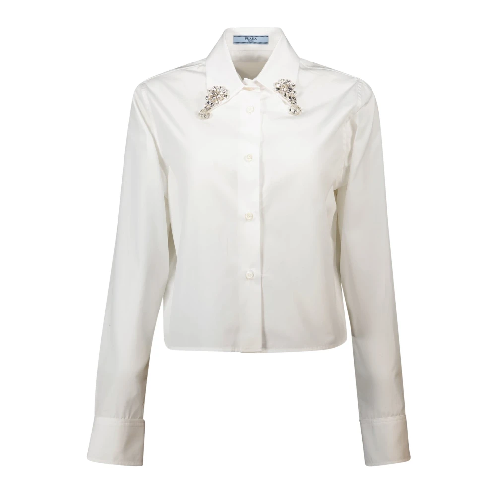 Prada Women's White Embroidered Poplin Shirt