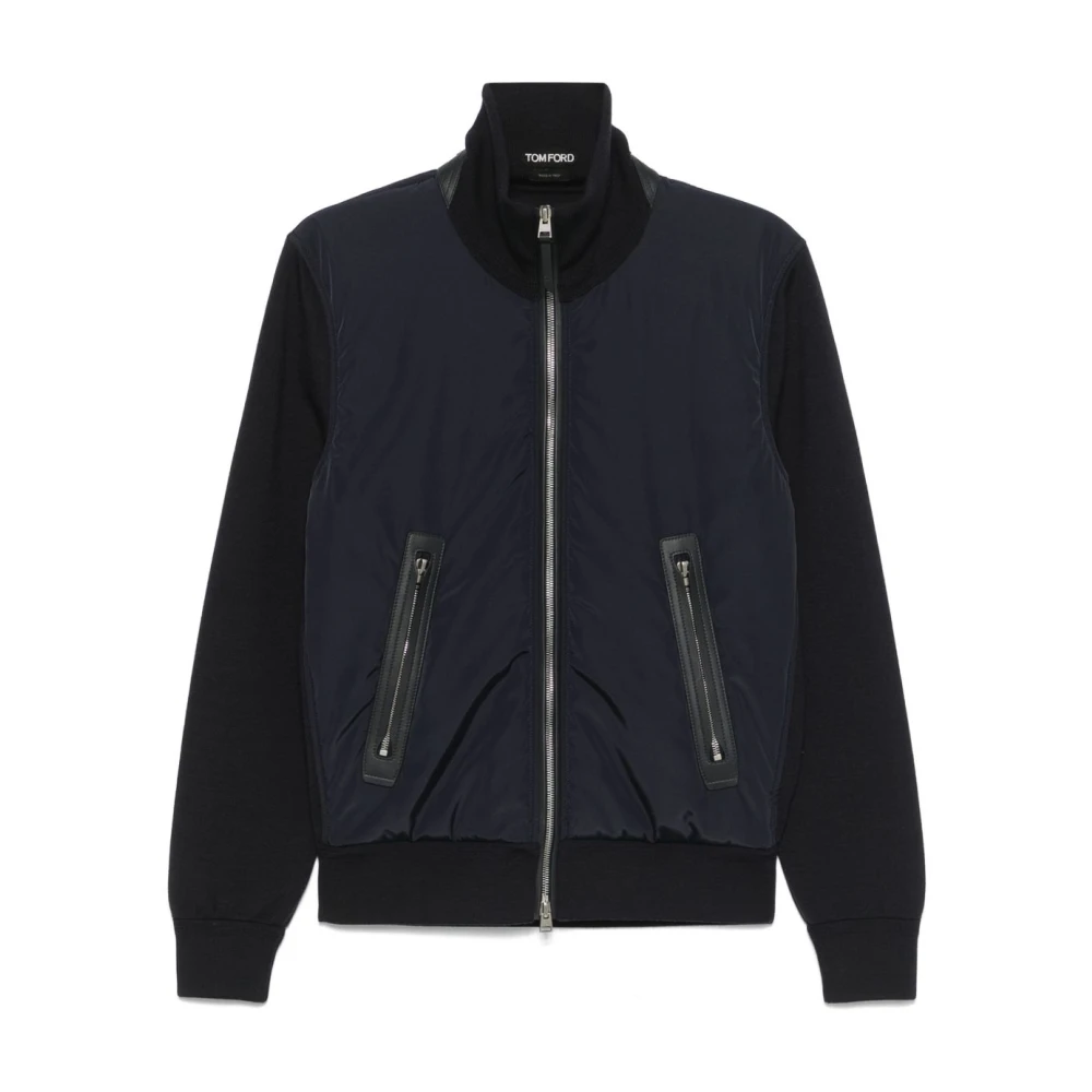 Tom Ford Blauwe Rits Trui Hoge Hals Lange Mouwen Blue Heren