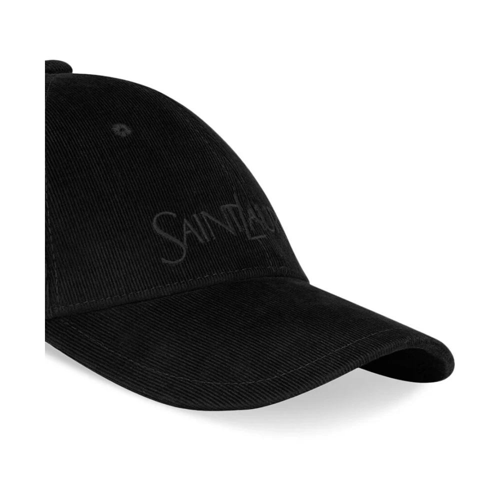 Saint Laurent Zwarte Designer Cap met Geborduurd Logo Black Heren