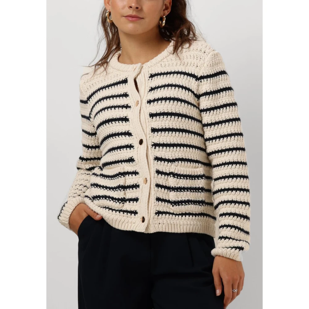 NEO NOIR Gestreepte Gebreide Vest Paula Beige Dames