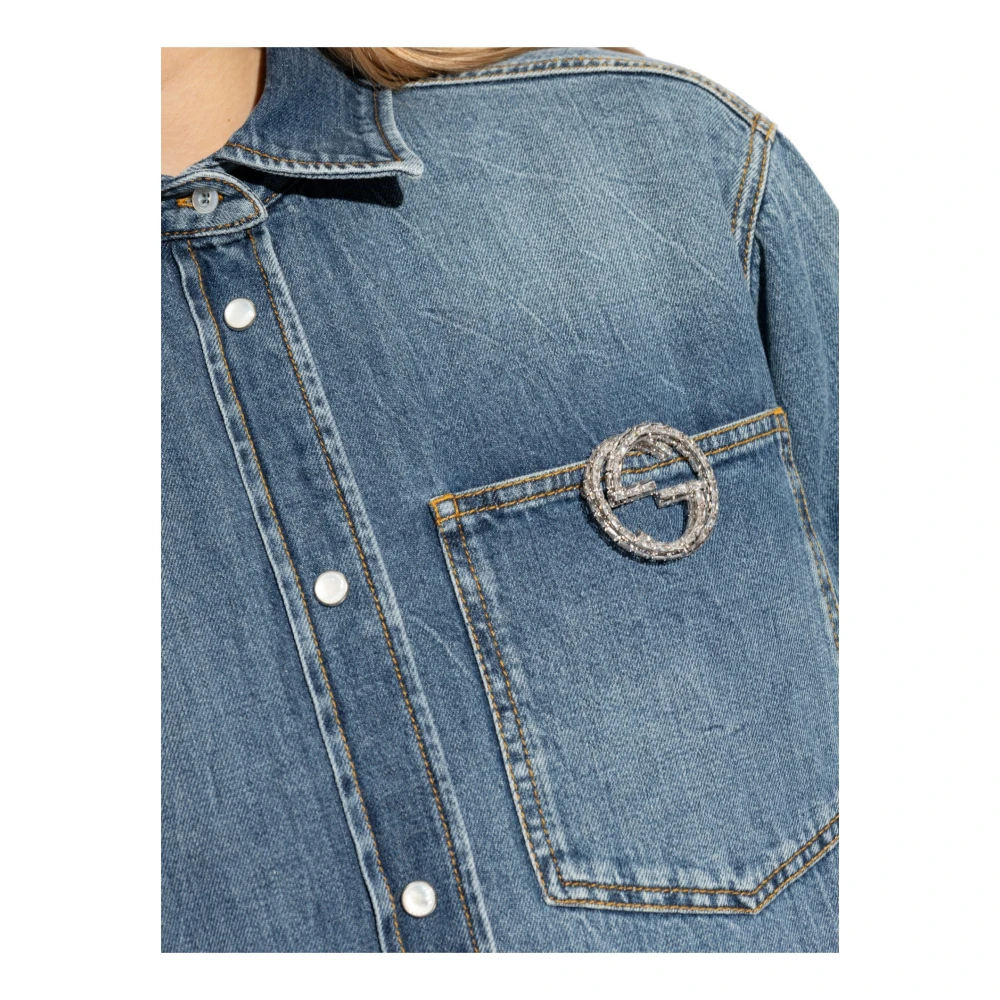 Gucci Denim shirt met parel knoopsluiting Blue Dames