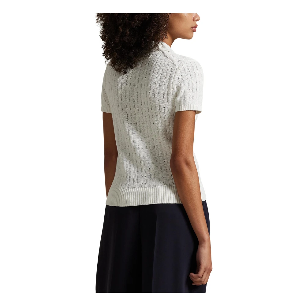 Polo Ralph Lauren Witte Cable Knit Sweater met Navy Blue Pony Borduurwerk White Dames
