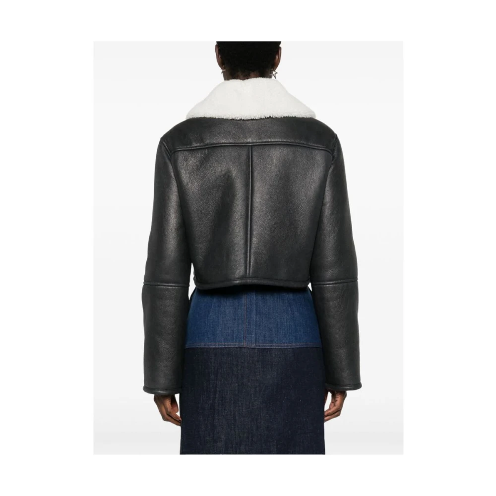 Dolce & Gabbana Zwarte Leren Shearling Jas Black Dames