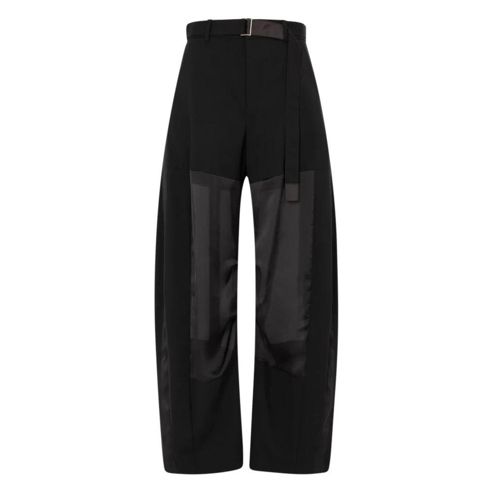 Sacai Black Wool Suiting Trousers - Female - Wide Trousers - M - Trousers