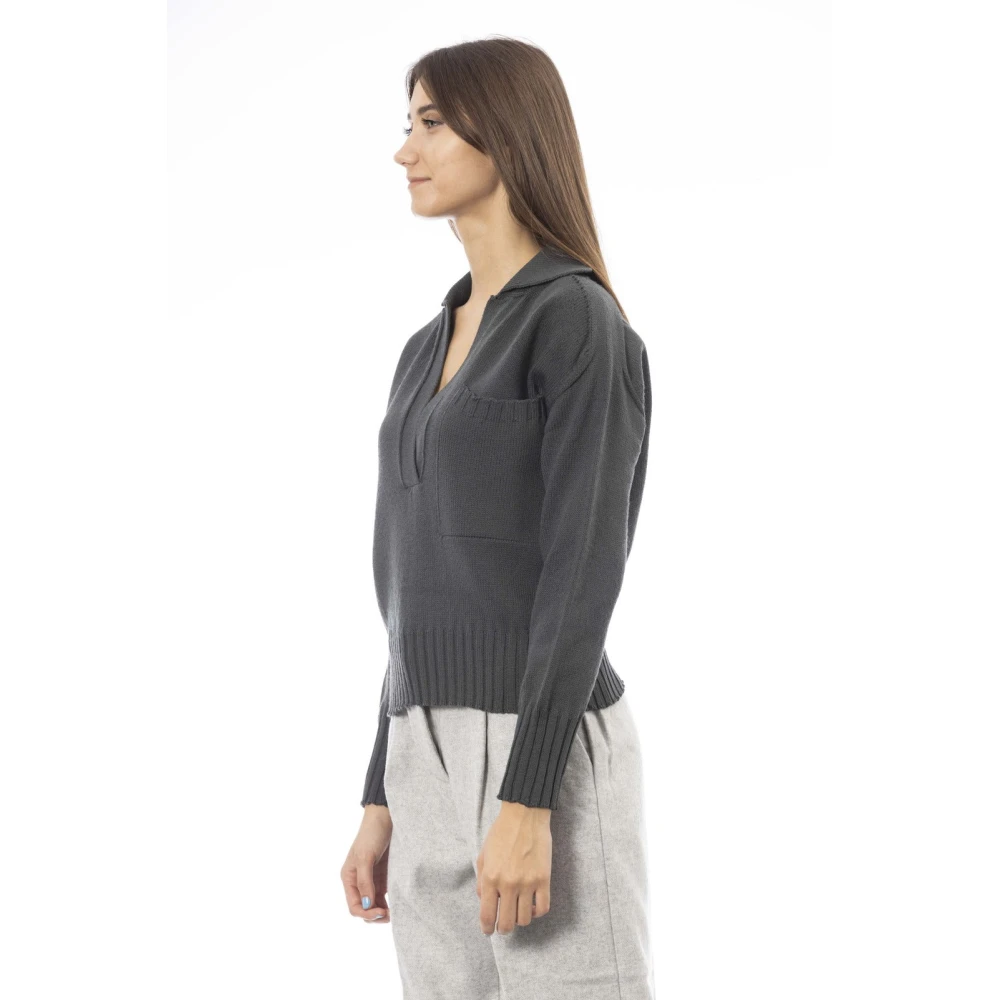 Alpha Studio V-hals trui met voorzak Green Dames