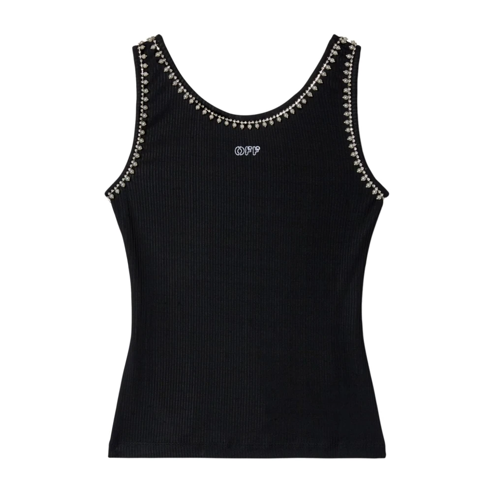 Off White Zwarte Geribbelde Gebreide Top met Logo Black Dames