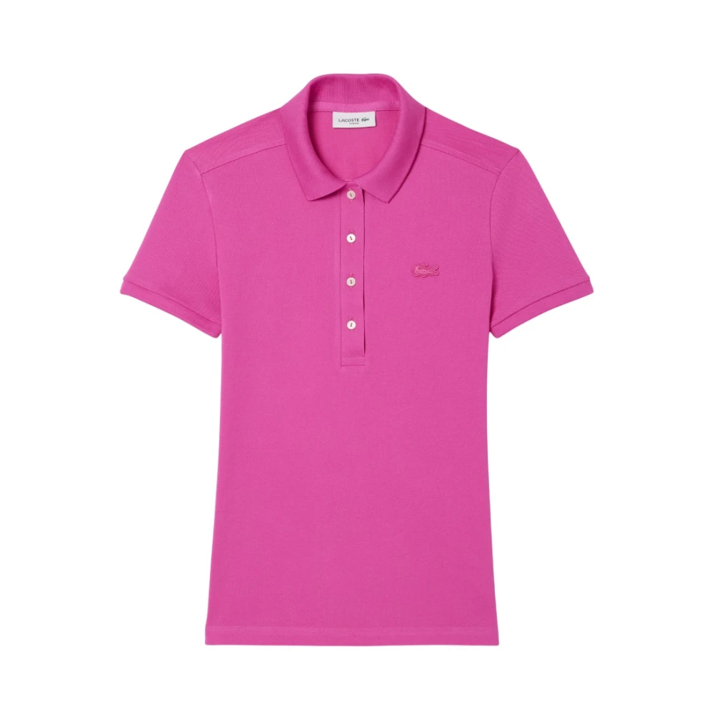 Lacoste Women's Pink Polo Shirt With Mother Of Pearl Buttons