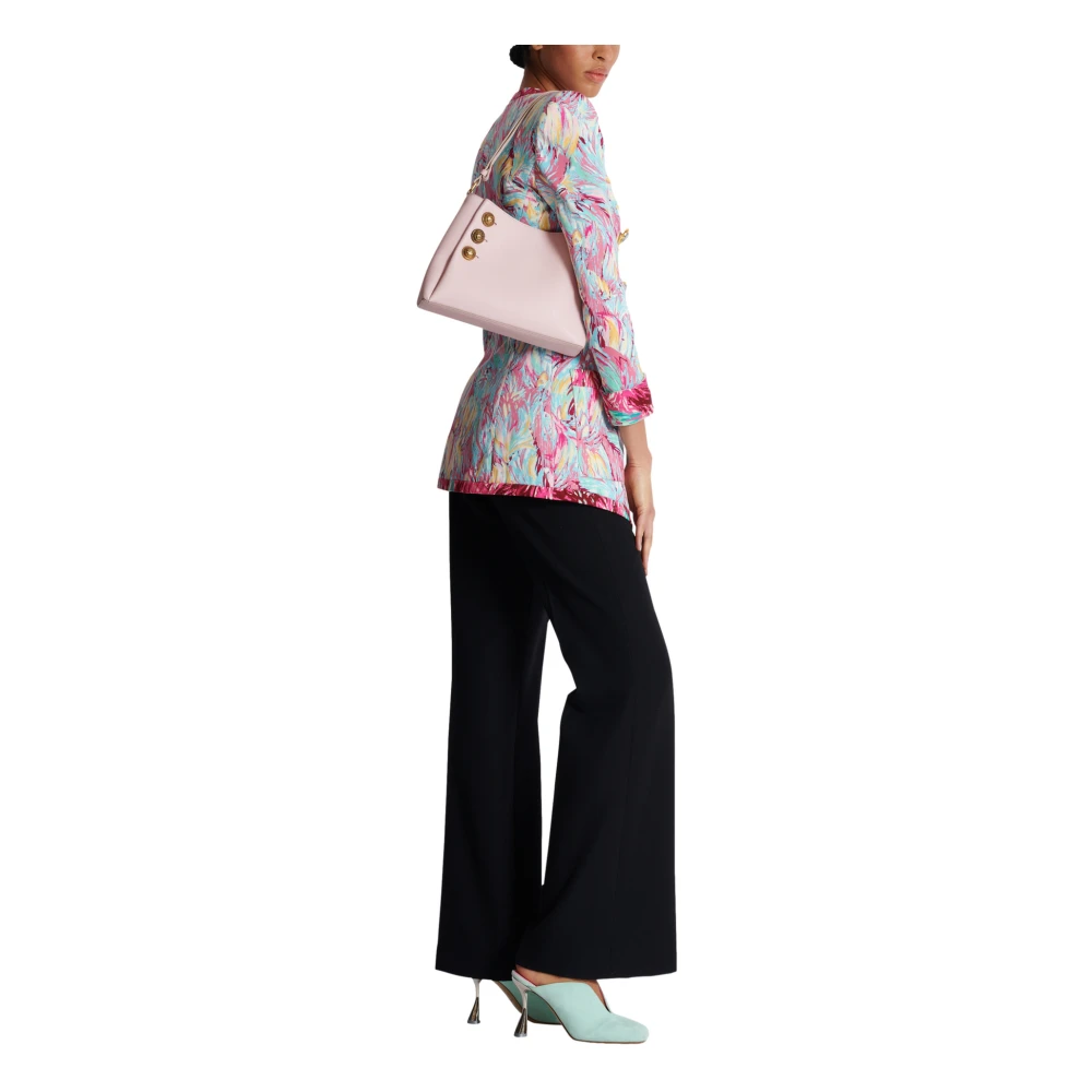 Balmain Emblème Schoudertas van generfd kalfsleer Pink Dames