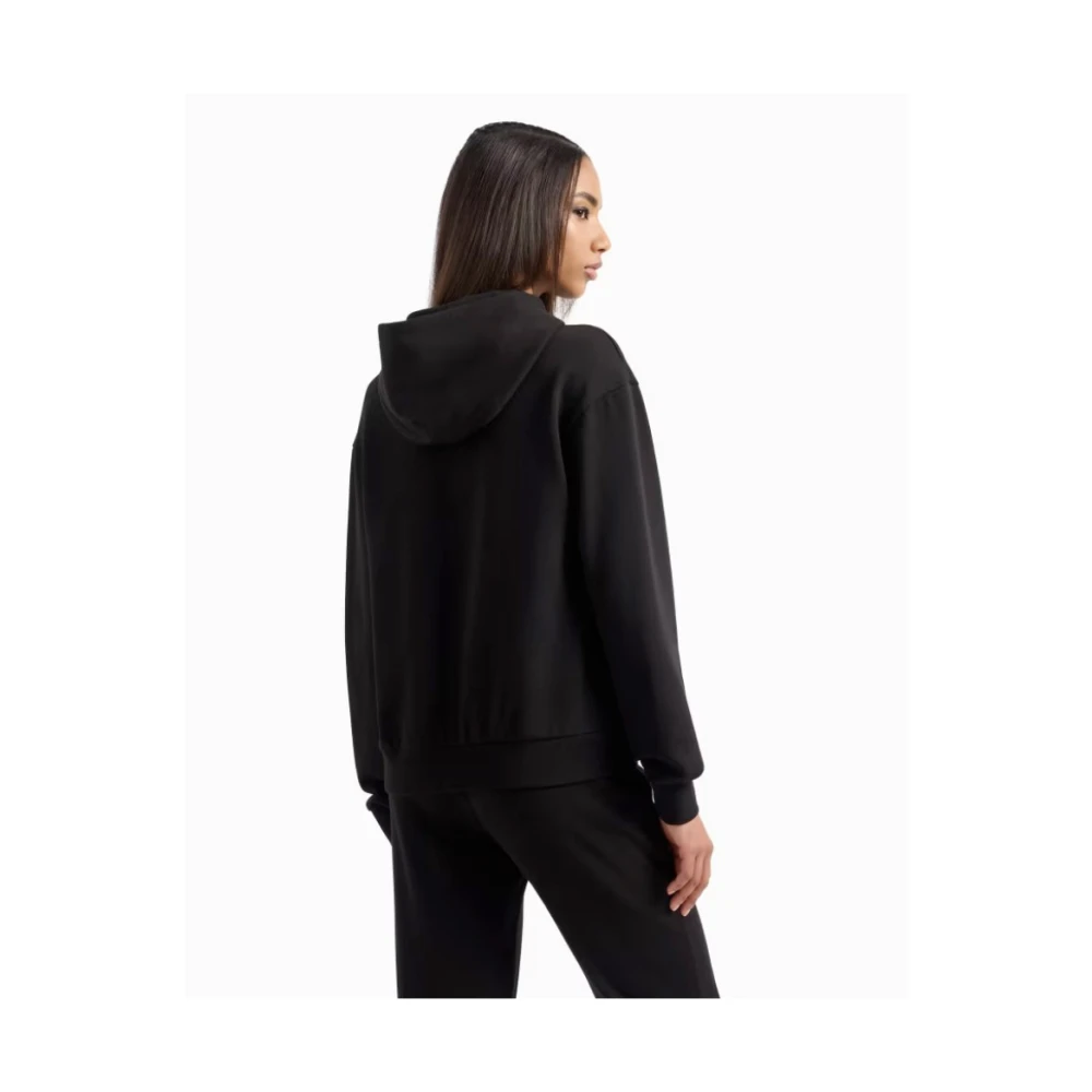 Emporio Armani EA7 Zwarte Sweater met Gekruiste Capuchon Black Dames