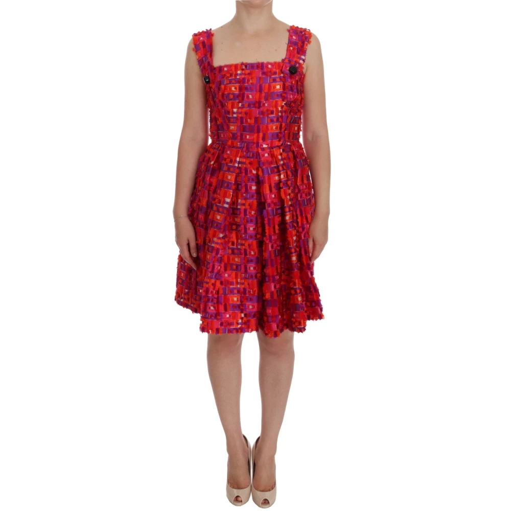 Dolce & Gabbana Red Pink Patterned A-Line Above Knees Dress - Female - Short Dresses - S - Dresses
