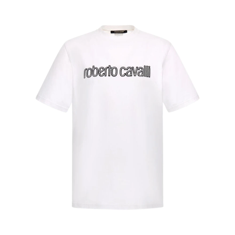 Roberto Cavalli White T-Shirts, Male, Xl, Logo T-Shirt Made In Italy