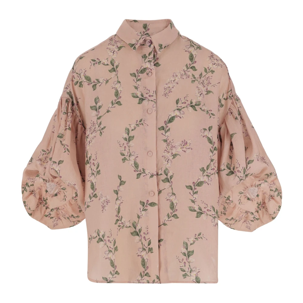 Agua by Agua Bendita Bloemen Linnen Pofmouw Shirt Multicolor Dames