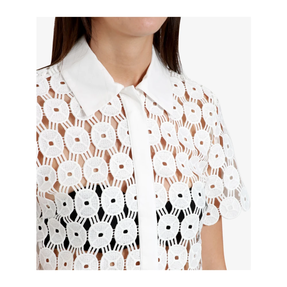 Erika Cavallini Witte Katoenen Macrame Puntkraag Blouse White Dames