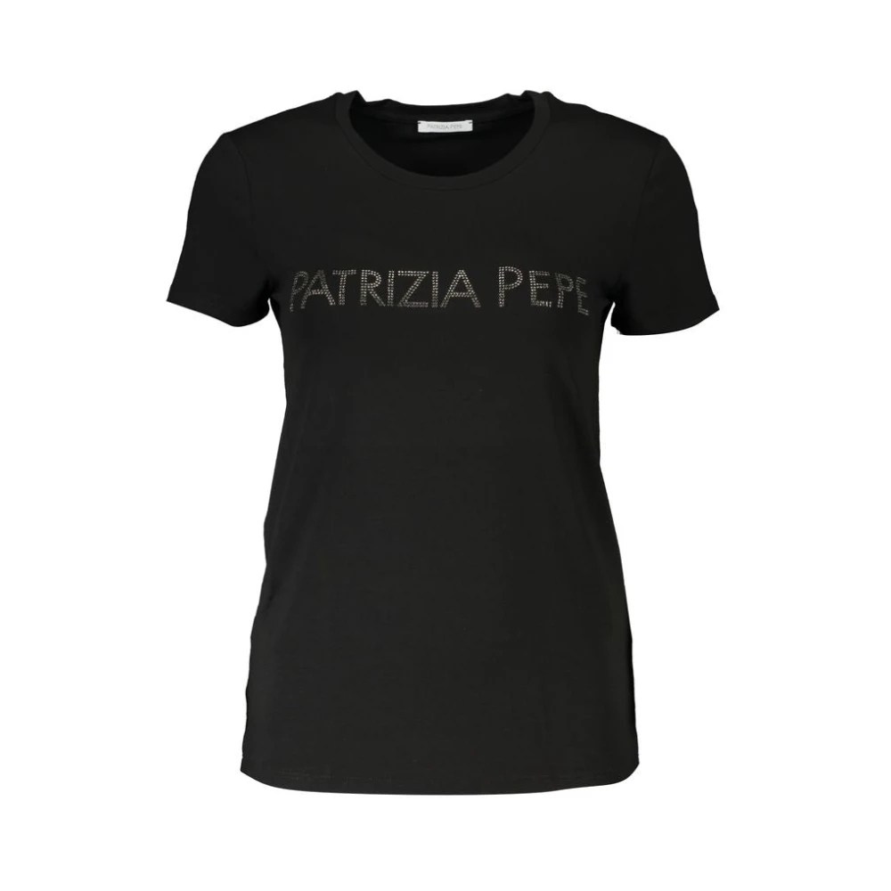 PATRIZIA PEPE Chique strassbezet rond hals T-shirt Black Dames