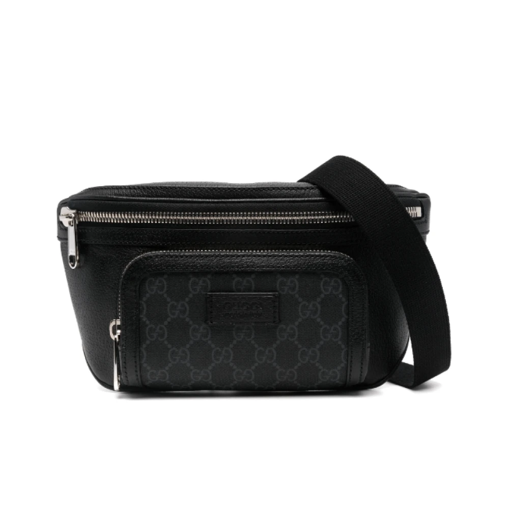 Gucci Zwarte Leren Heuptas met Canvas Afwerking Black Heren