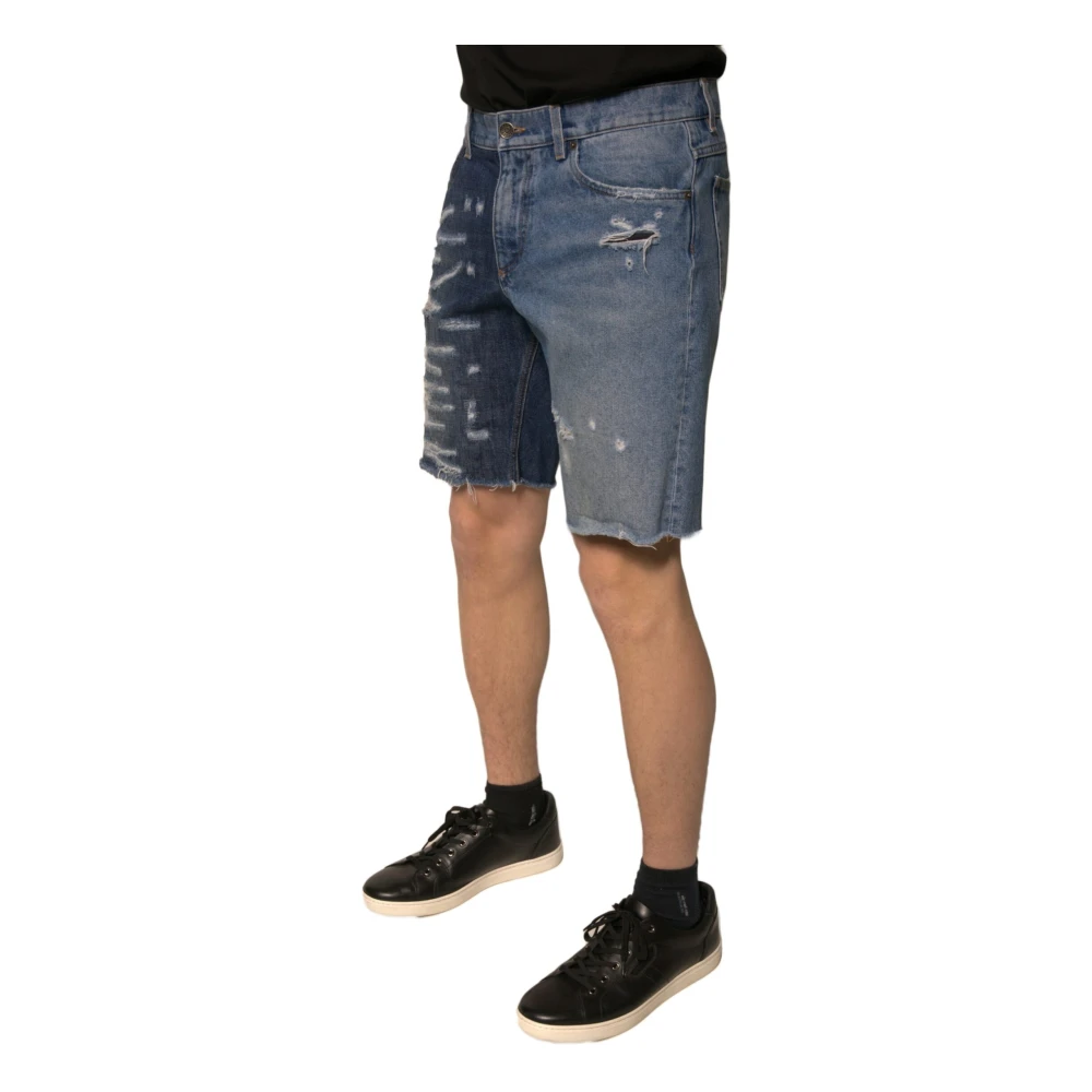 Dolce & Gabbana Versleten Bermuda Denim Shorts Blue Heren