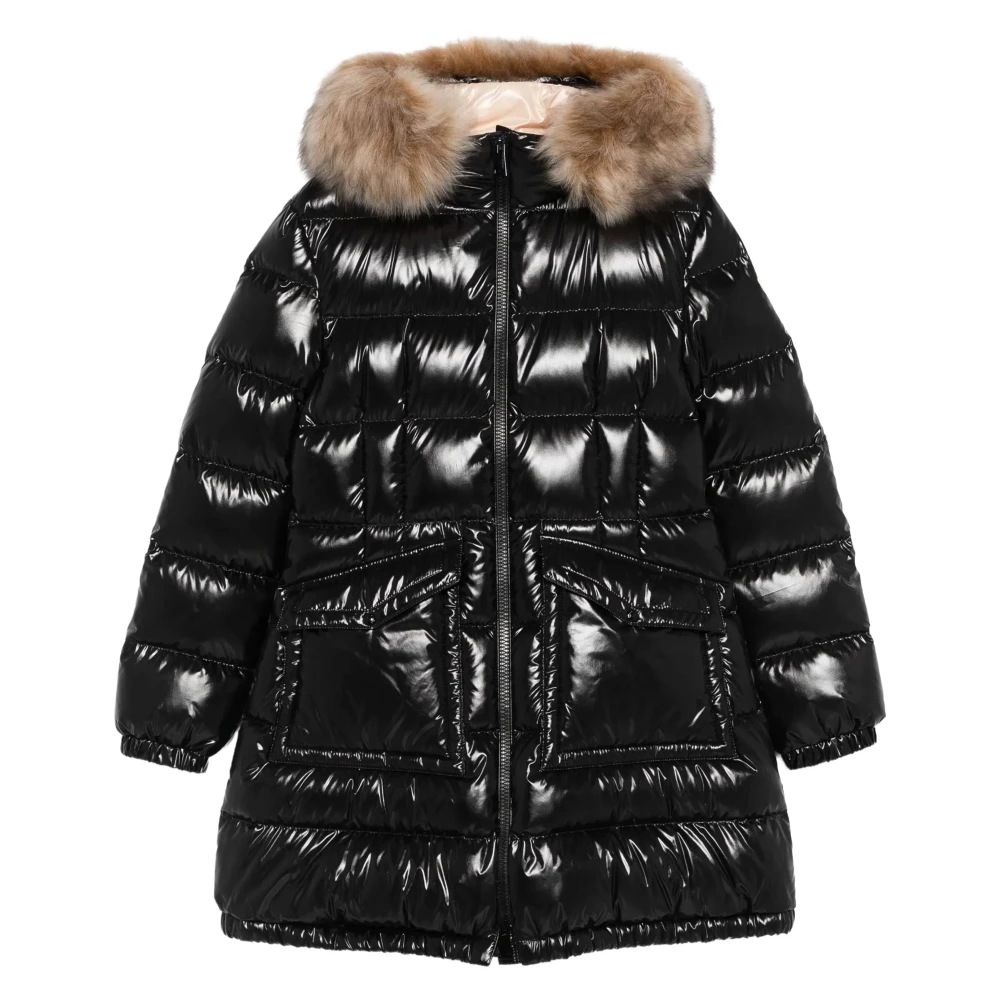 Moncler Black Winter Jackets, Female, 8 Y, Enfant Girls Aruna Down Padded Long Parka Coat In