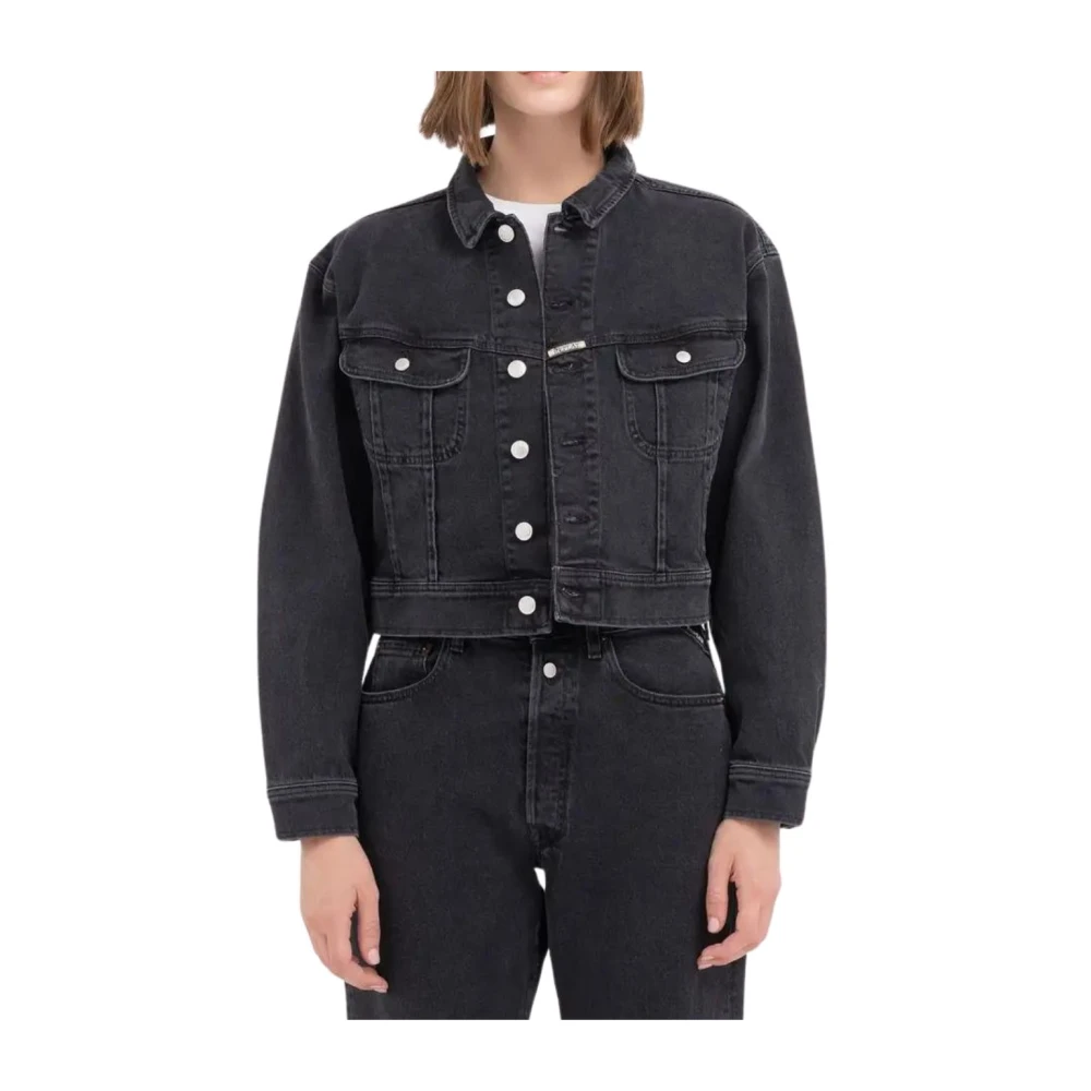 Replay Zwart Denim Cropped Jasje Black Dames