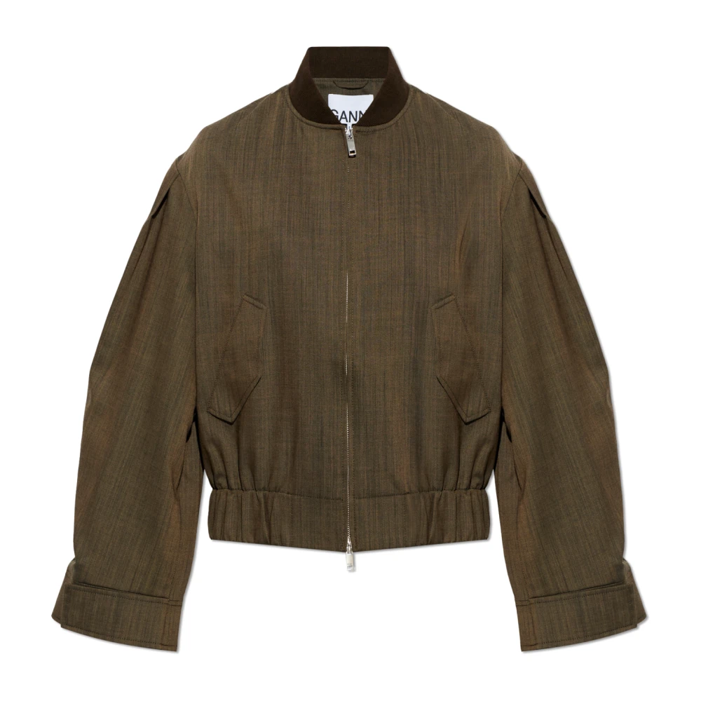 Ganni Bomber In Wool Melange - Female - Bomber Jackets - Green - 3XS - Jackets