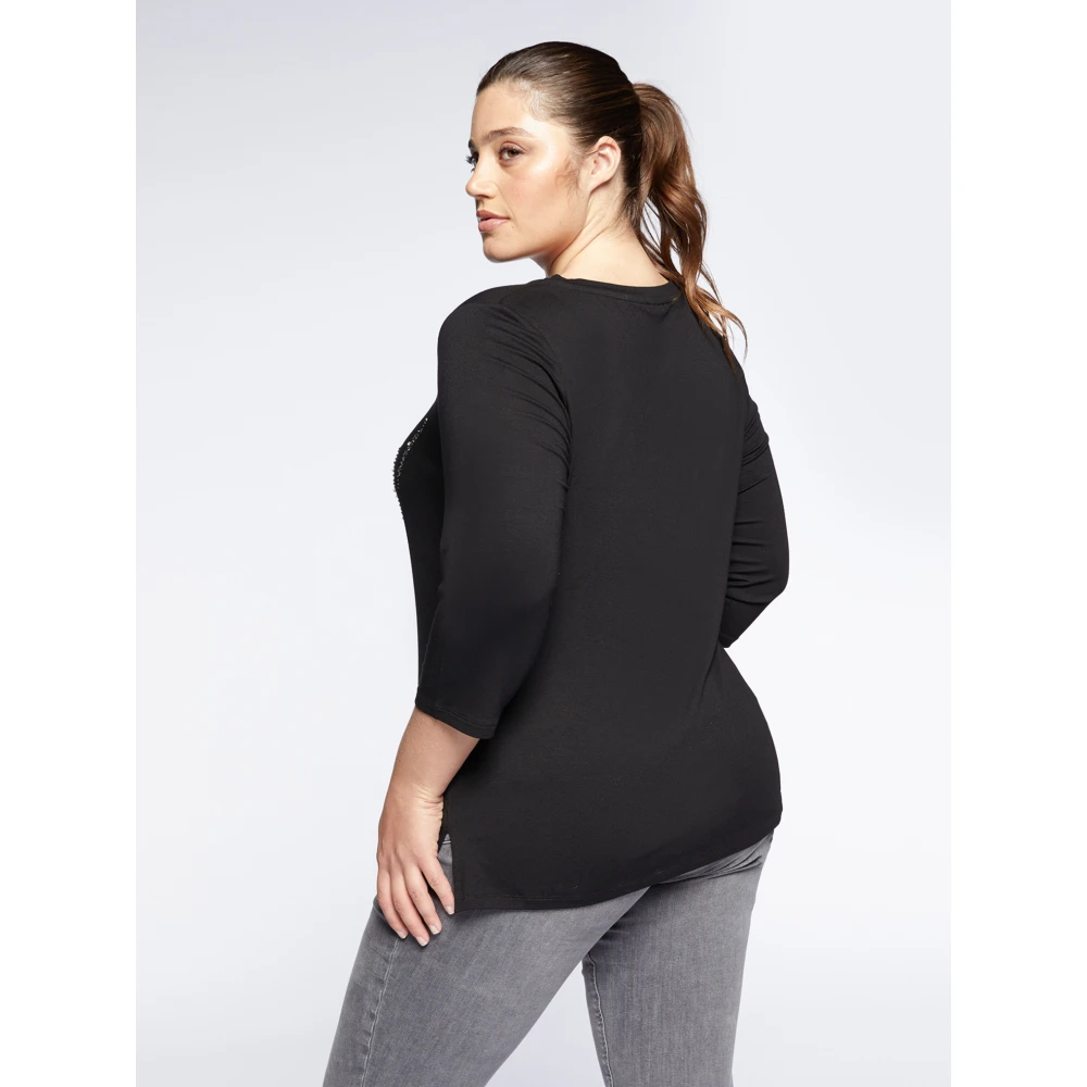 Fiorella Rubino T-shirt met paillettenborduursel Black Dames