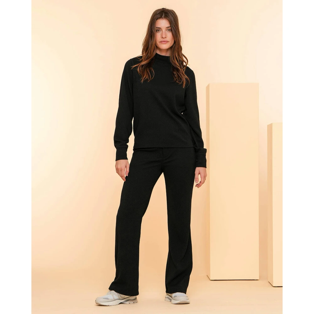 Geisha Solid Jacquard Sweatshirt Black Dames