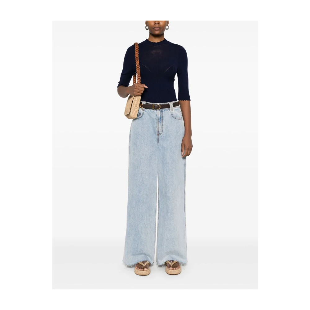 Twinset Blauwe Geribbelde Trui Mock Neck Stijl Blue Dames