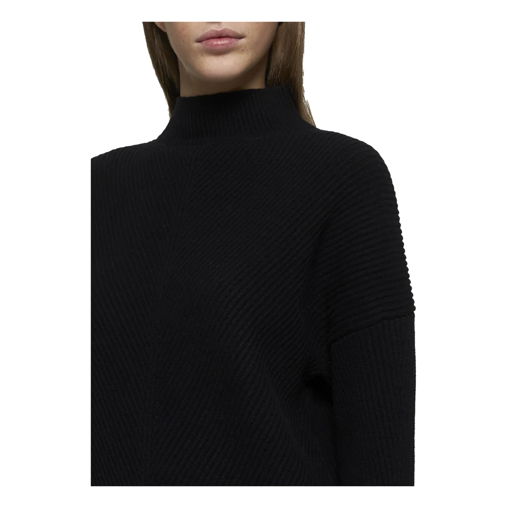 Max Mara Studio Zwarte Geribbelde Wol Kasjmier Trui Black Dames