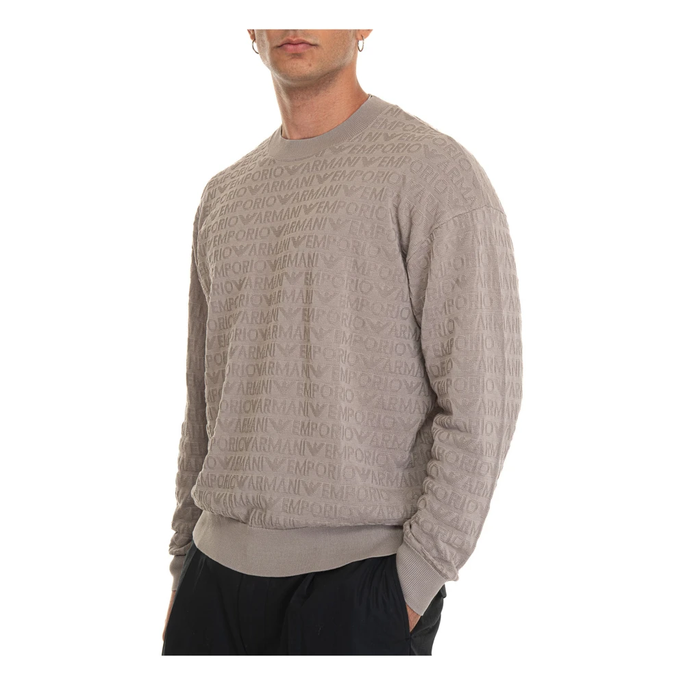 Emporio Armani Logo Ronde Hals Pullover Licht Stof Gray Heren