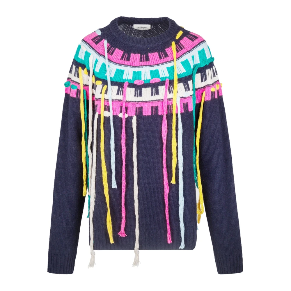 Ottod'Ame Wollen trui met franjes en inzetstukken Multicolor Dames